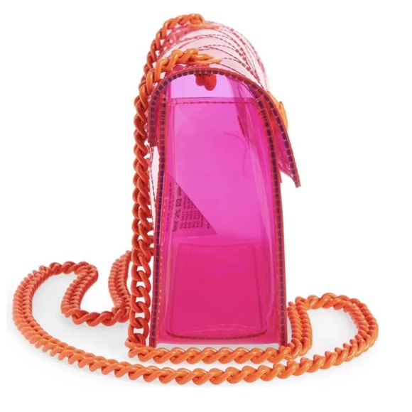 Kurt Geiger Medium Kensington Transparent Pink Orange Eagle Chain Crossbody Bag - Picture 6 of 6